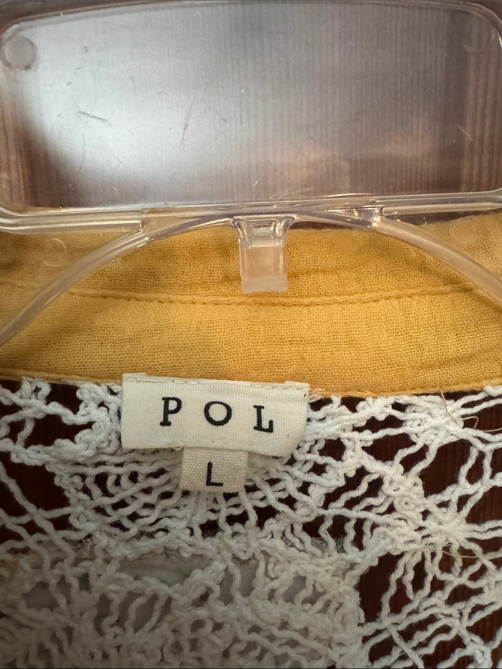 POL Patchwork Crochet Button-Down Shirt - Mustard, White & Blue Floral - Picture 2 of 6